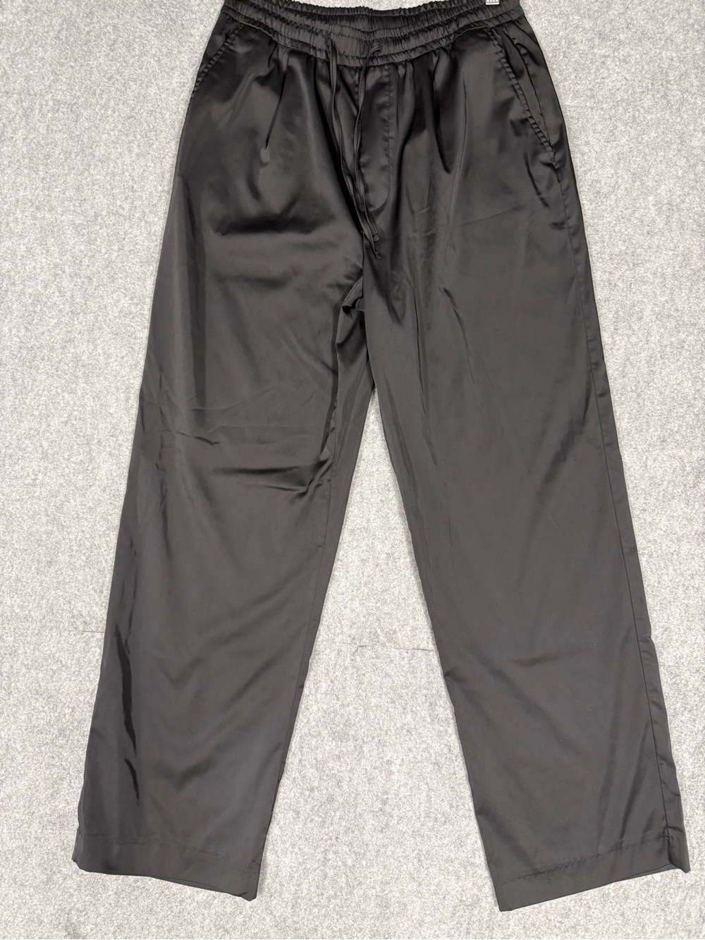 ZARA MAN Black Satin Wide Leg Drawstring Pants Small